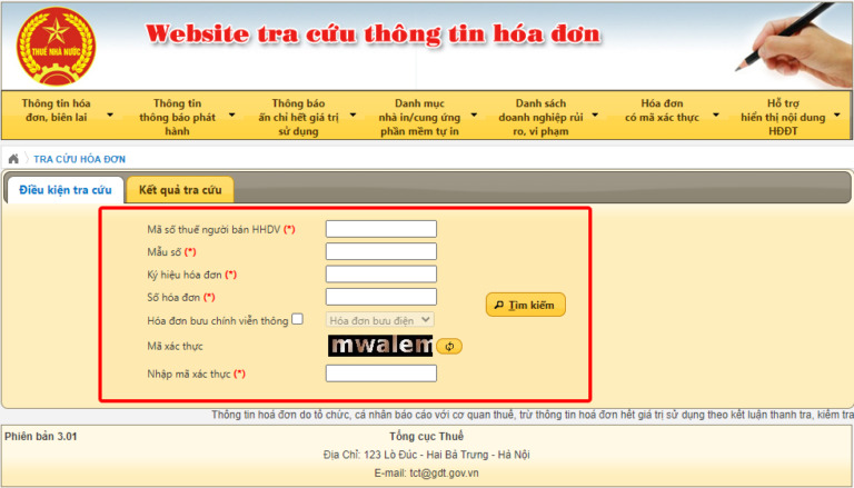 Nhập thông tin hóa đơn cần kiểm tra