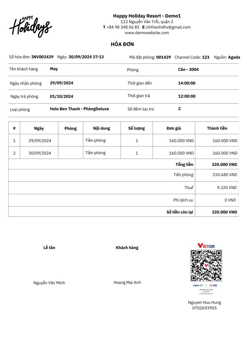 Mẫu hóa đơn gửi khách hàng kèm mã QR