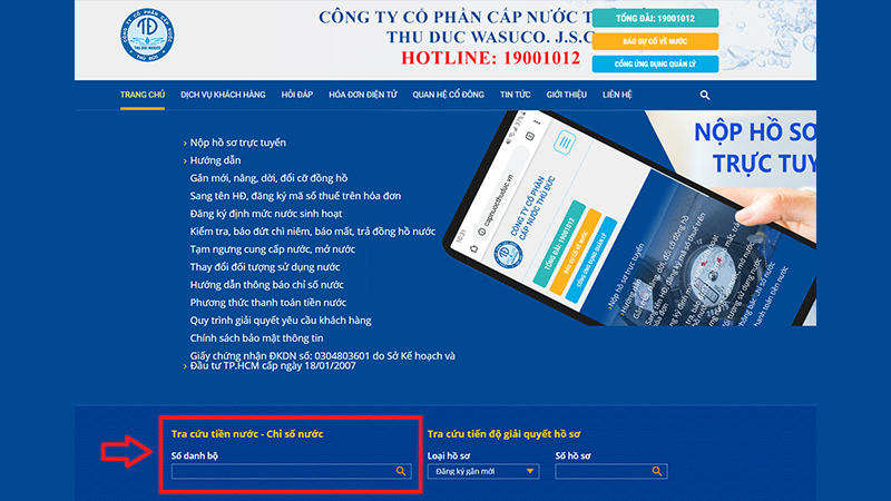 Tra cứu tiền nước bằng Website