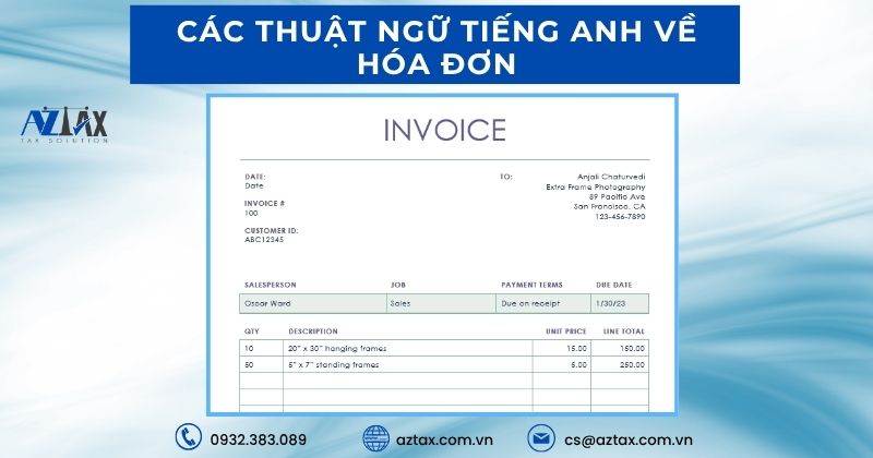 Các thuật ngữ Tiếng Anh về hóa đơn