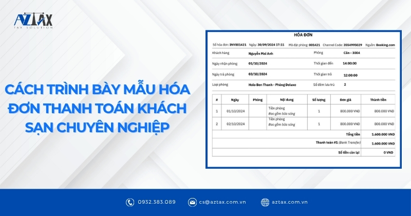 Cách trình bày mẫu hóa đơn thanh toán khách sạn chuyên nghiệp