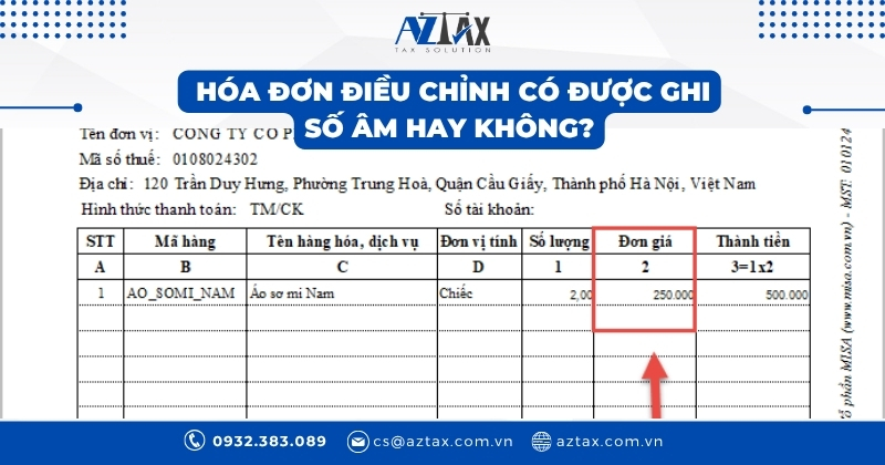 Hóa đơn điều chỉnh có được ghi số âm hay không?