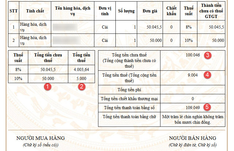 Ví dụ về hóa đơn bị lệch 1 đồng