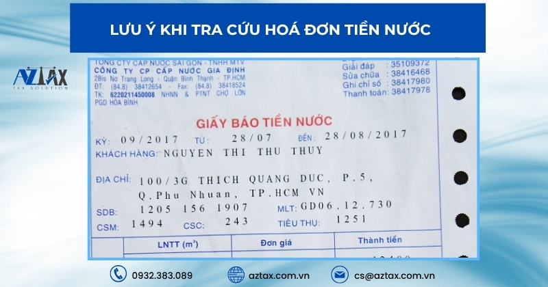 Lưu ý khi tra cứu hoá đơn tiền nước