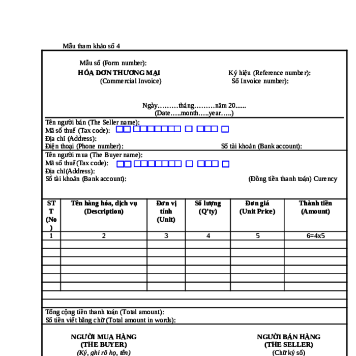 Mẫu hóa đơn thương mại Việt Nam