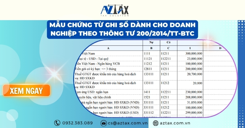 Mẫu chứng từ ghi sổ dành cho doanh nghiệp theo Thông tư 200/2014/TT-BTC