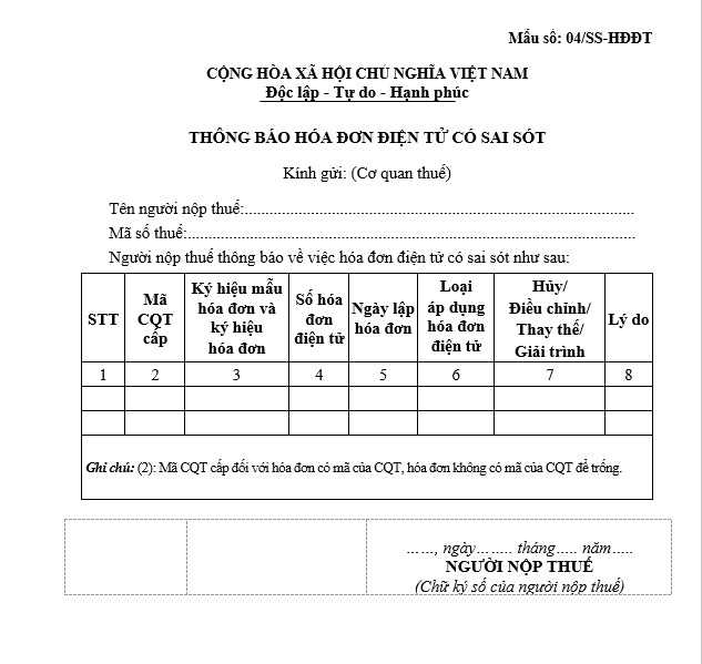 Mẫu hóa đơn lập sai