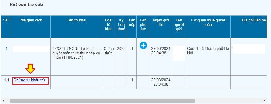 Chọn “Chứng từ khấu từ” để xem thông tin