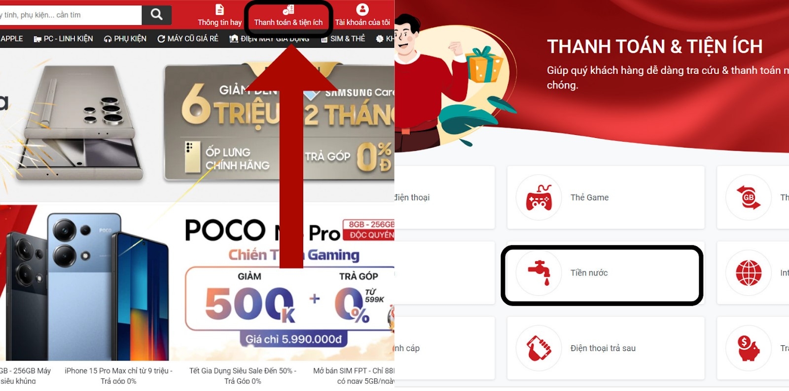 Tra cứu tiền nước thông qua bên thứ ba liên kết