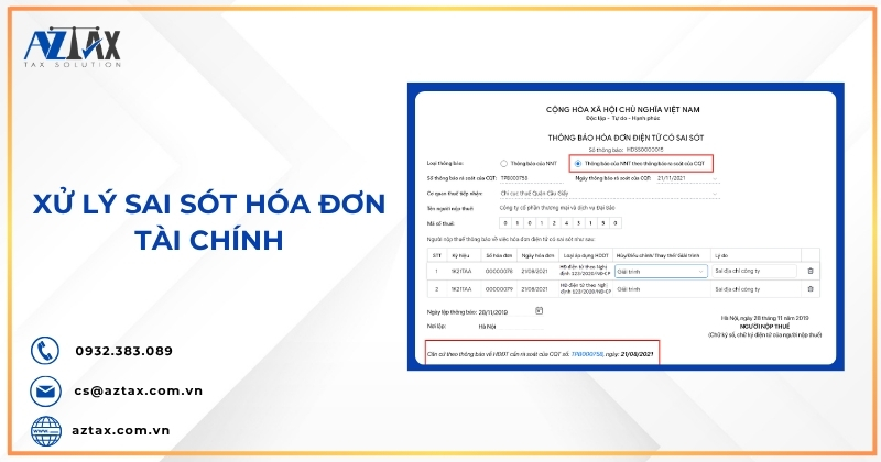 Xử lý sai sót hóa đơn tài chính