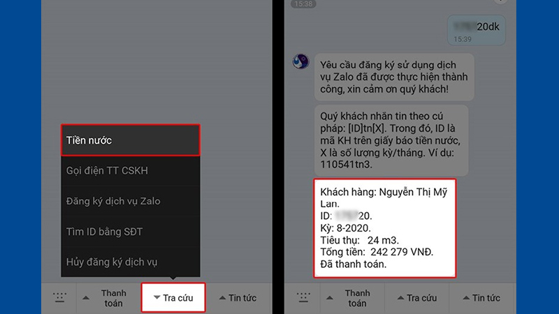 Vào mục Tiền nước để xem thông tin chi tiết