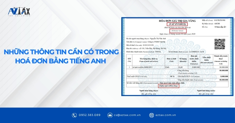 Những thông tin cần có trong hoá đơn bằng Tiếng Anh