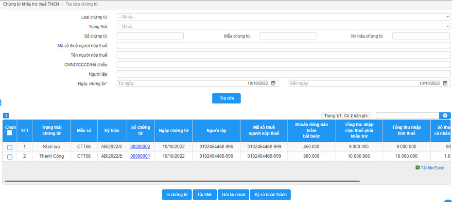 Thực hiện tra cứu chứng từ