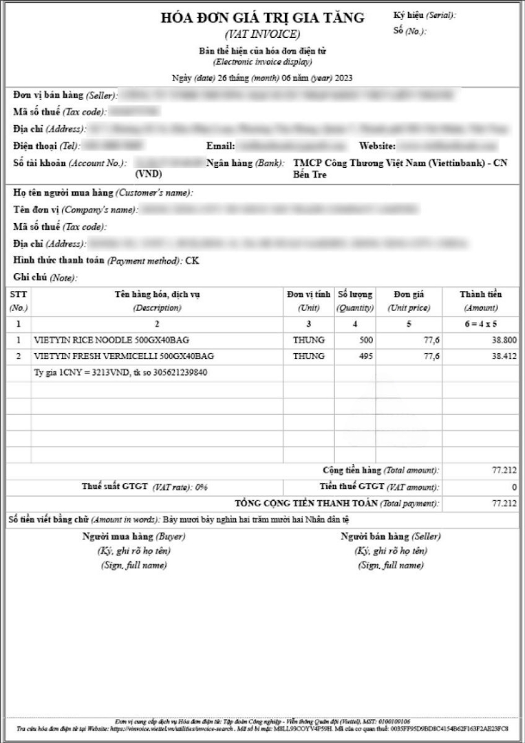 Mẫu xuất hóa đơn cho công ty nước ngoài 2025